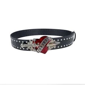 Source Unknown Black Belt with Red Heart and Silver Studs​